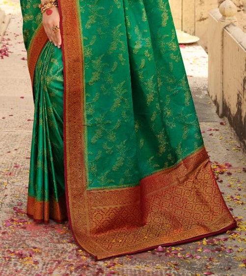 Tale Green Coloured Banarasi Katan Silk Saree