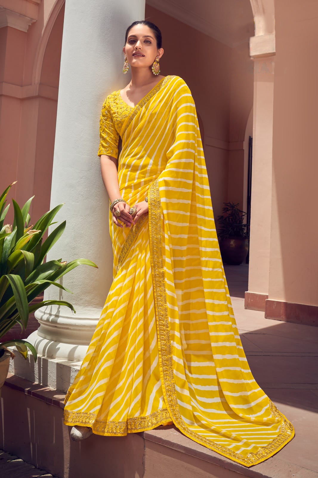 Elegant Yellow Bandhni Print Saree