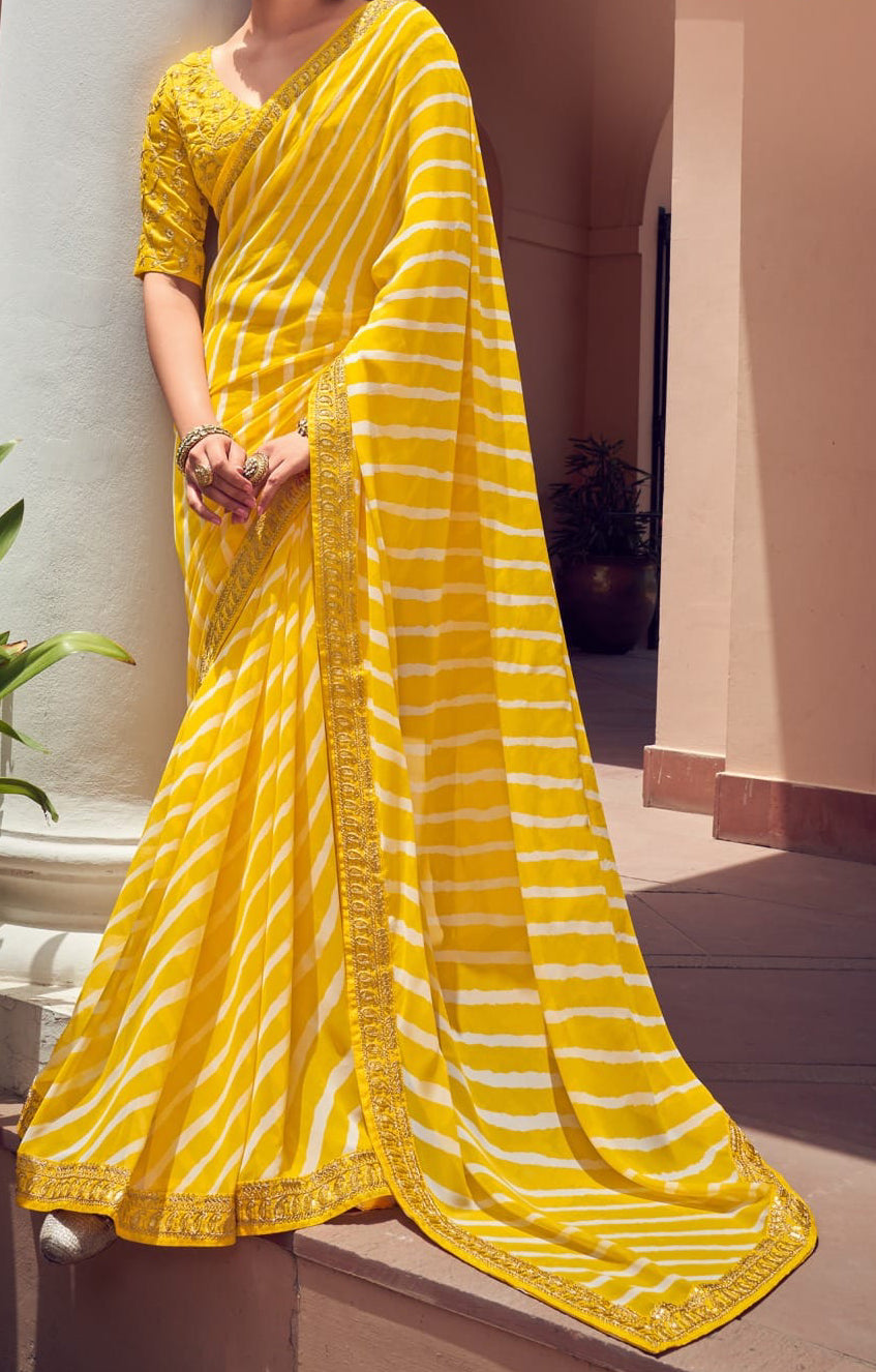 Elegant Yellow Bandhni Print Saree