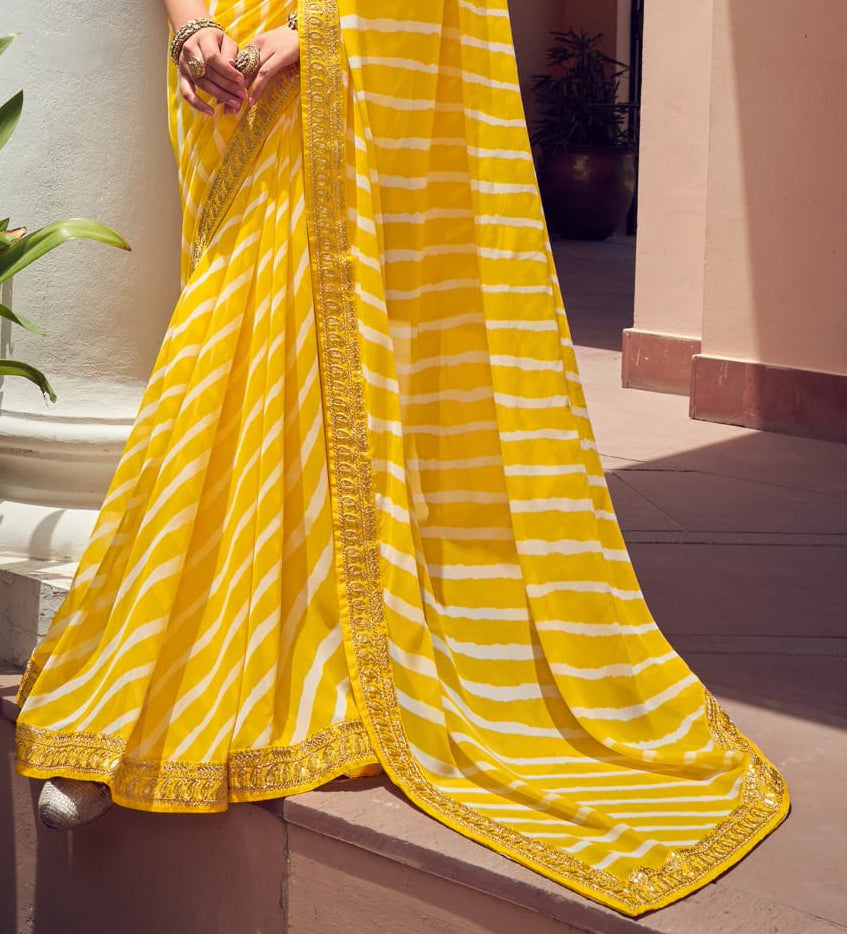 Elegant Yellow Bandhni Print Saree