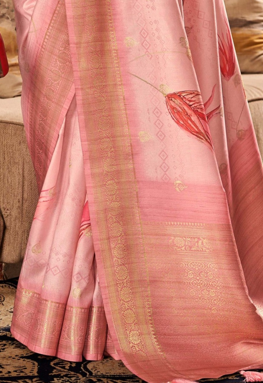 Cerise Pink Digital Printed Soft Silk Saree: Effortless Elegance for Every Occasion