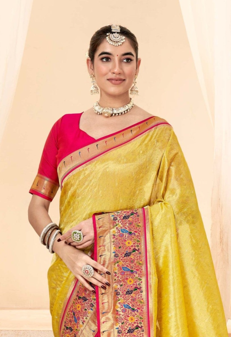 Radiant Golden Zari Woven Banarasi Silk Saree