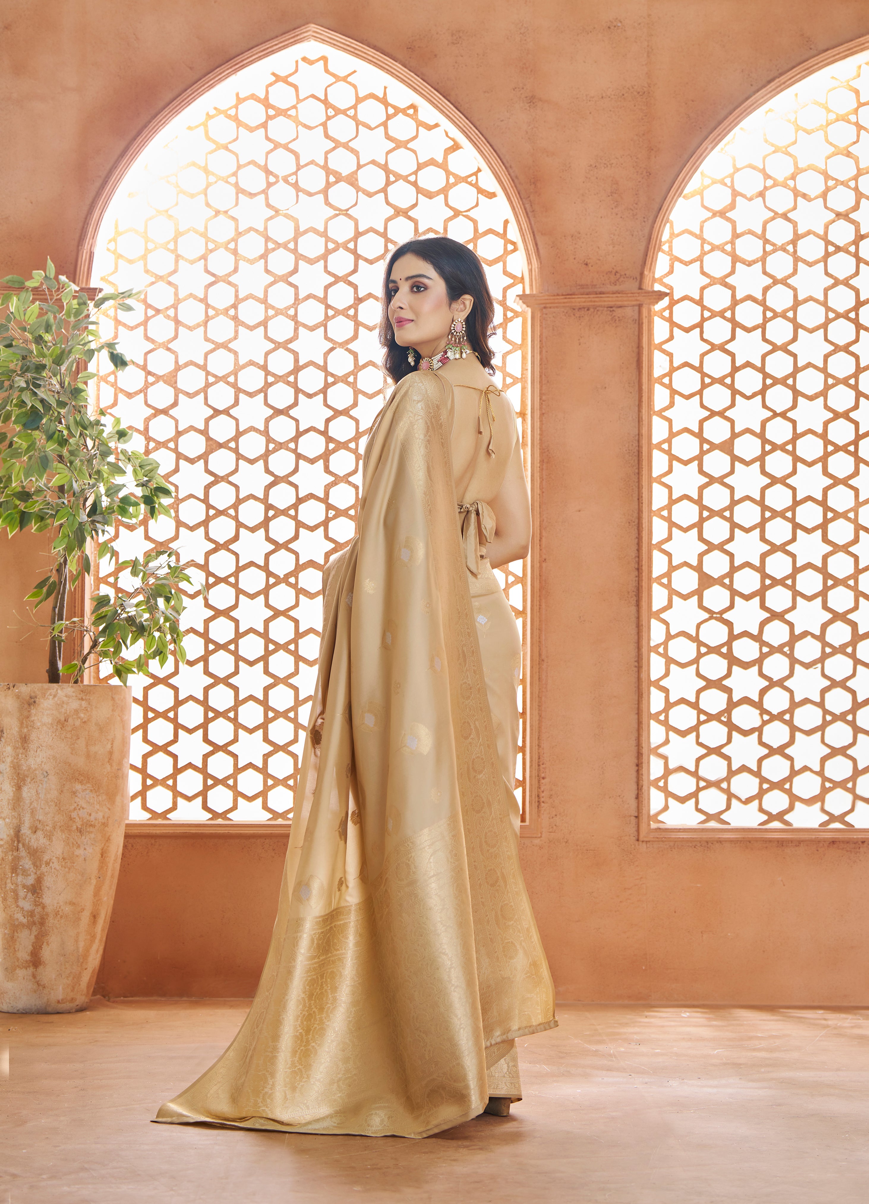 Elegant Golden coloured 100% Pure Soft Banarasi Silk