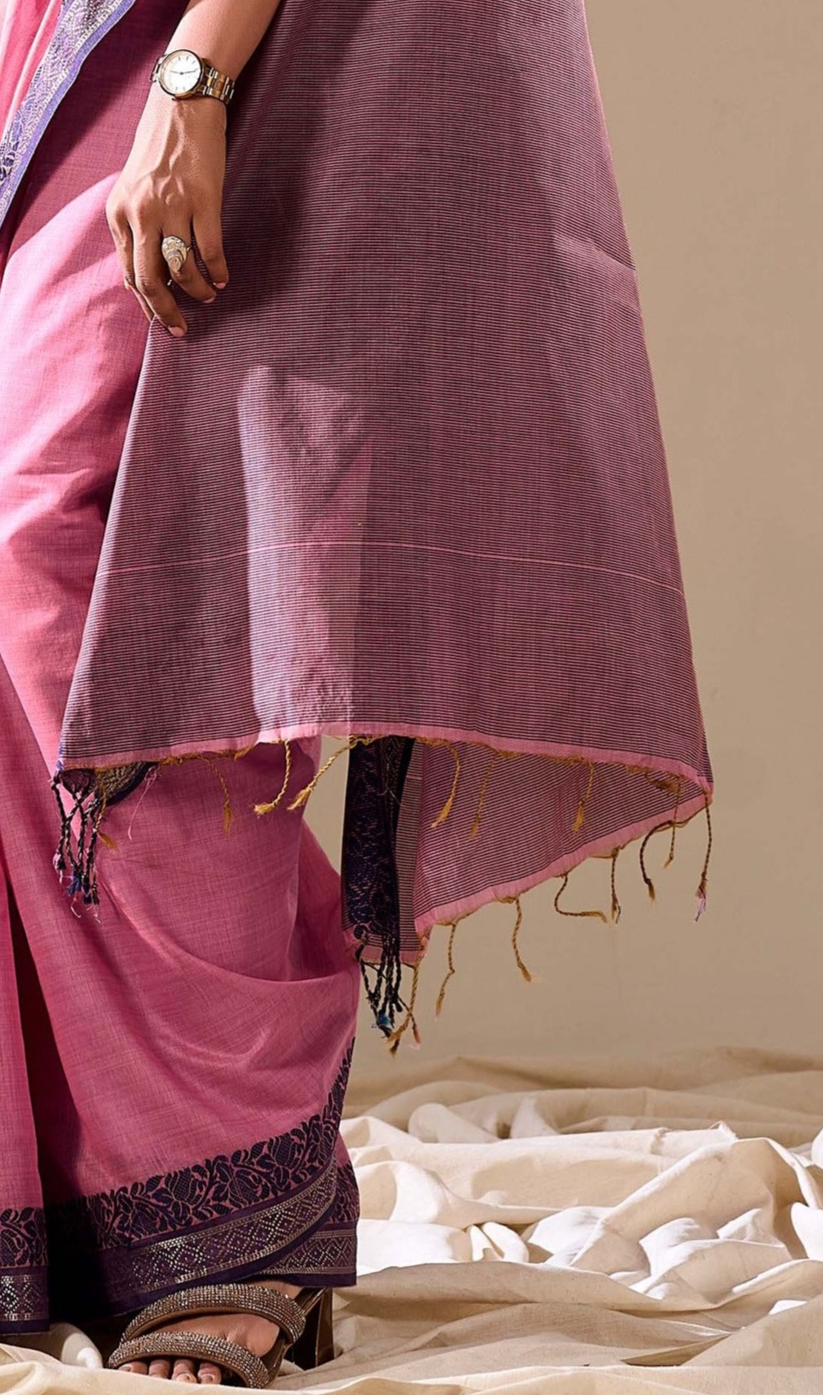 Elegant Pink Handloom Cotton Saree