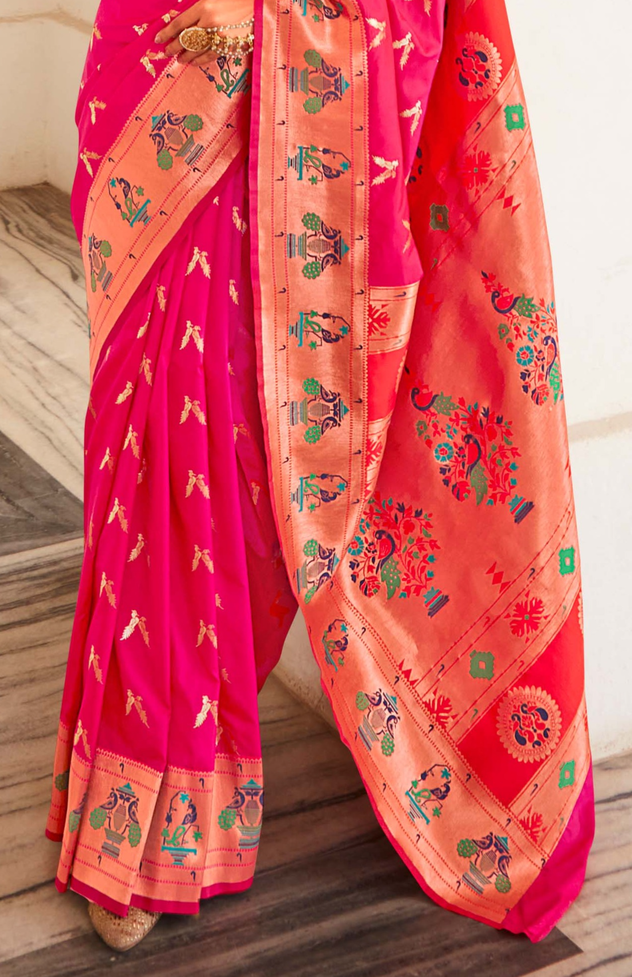 Radiant Coral Paithani Silk Saree