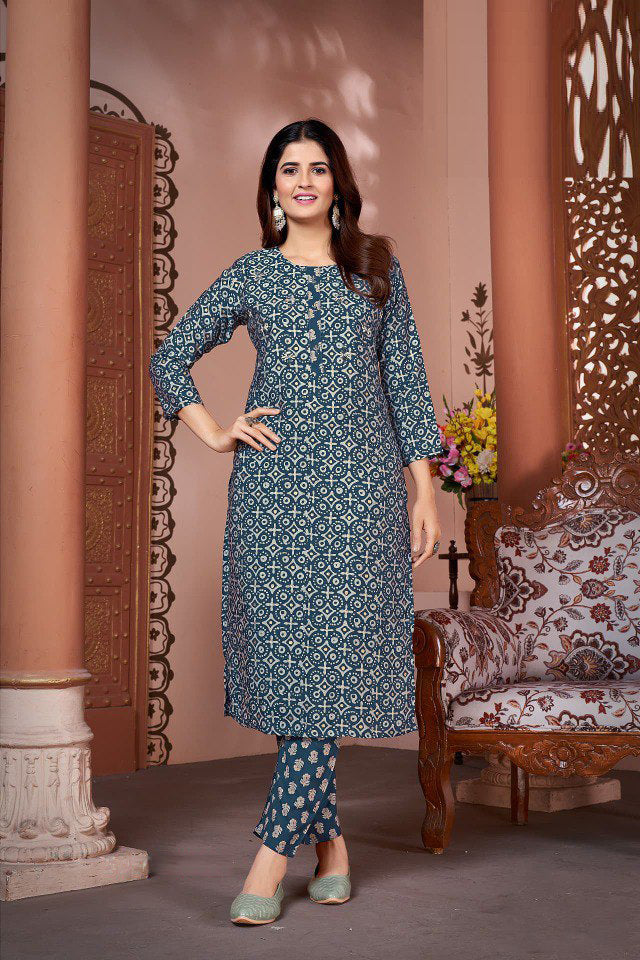 Majestic Blue Kurti with Pant Set