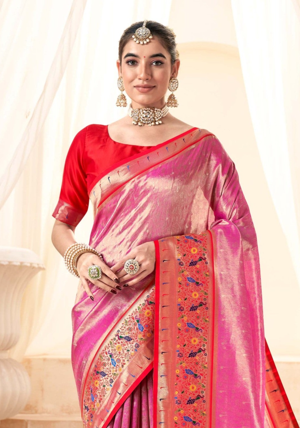 Graceful Light Pink Zari Woven Banarasi Silk Saree