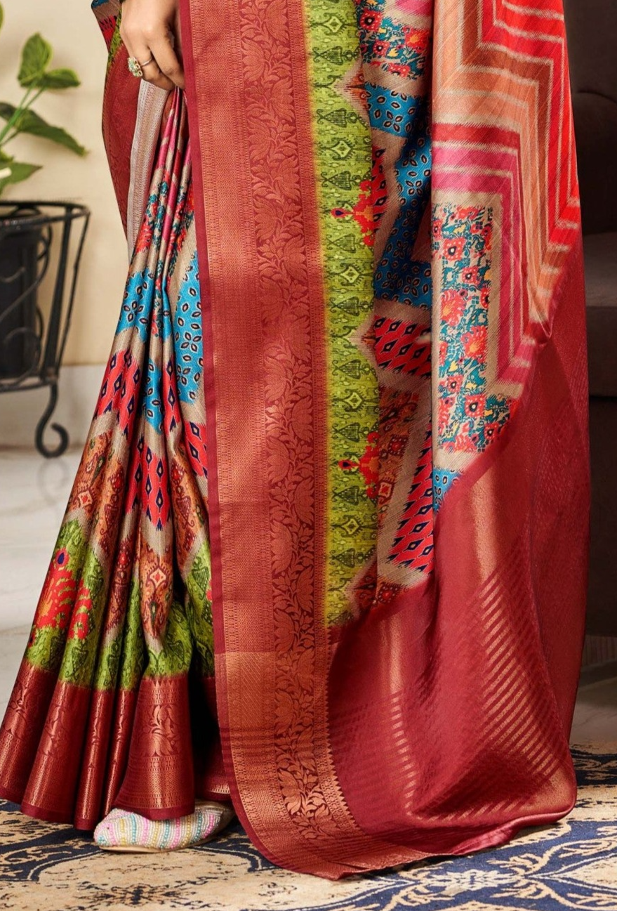 Vibrant Elegance Multicolour Satin Silk Saree