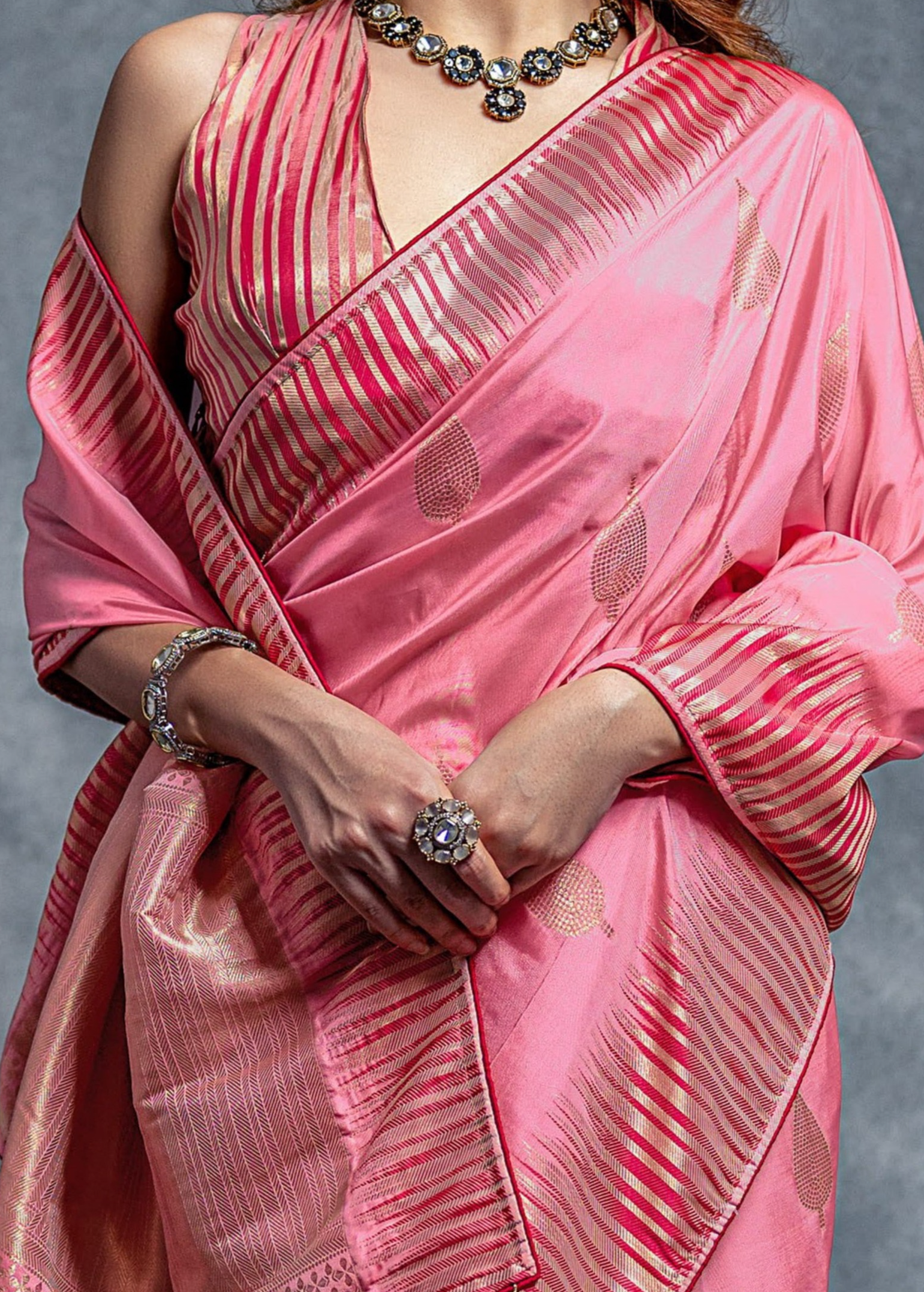 Blush Pink Blossom Zari Weaving Cotton Silk Saree