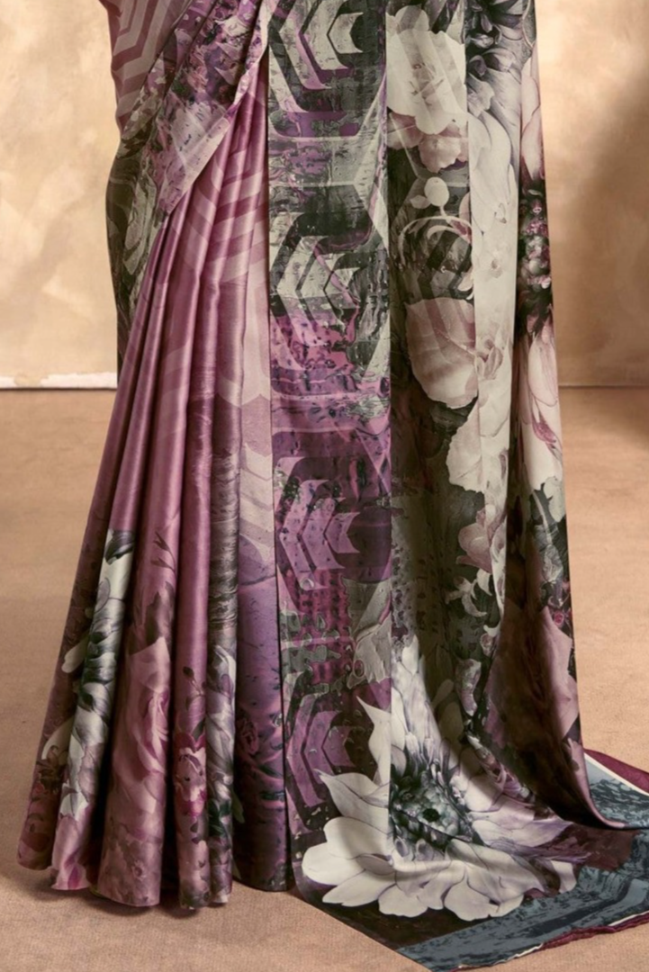 Tranquil Charcoal Digital Print Soft Silk Saree