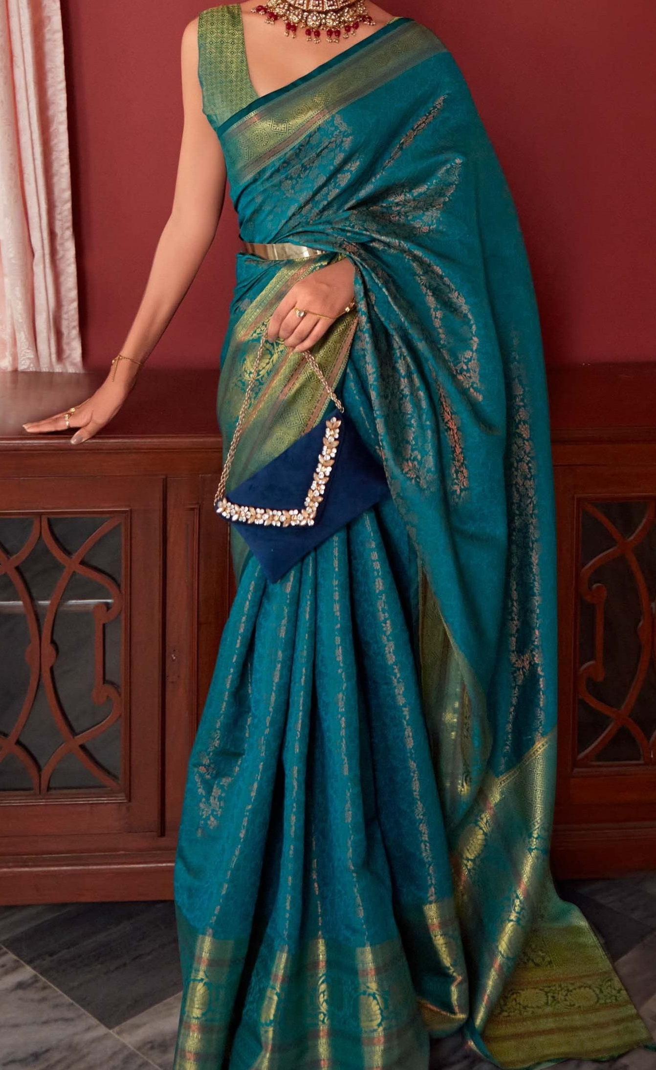 Midnight Majesty Zari Woven Blue Banarasi Silk Saree