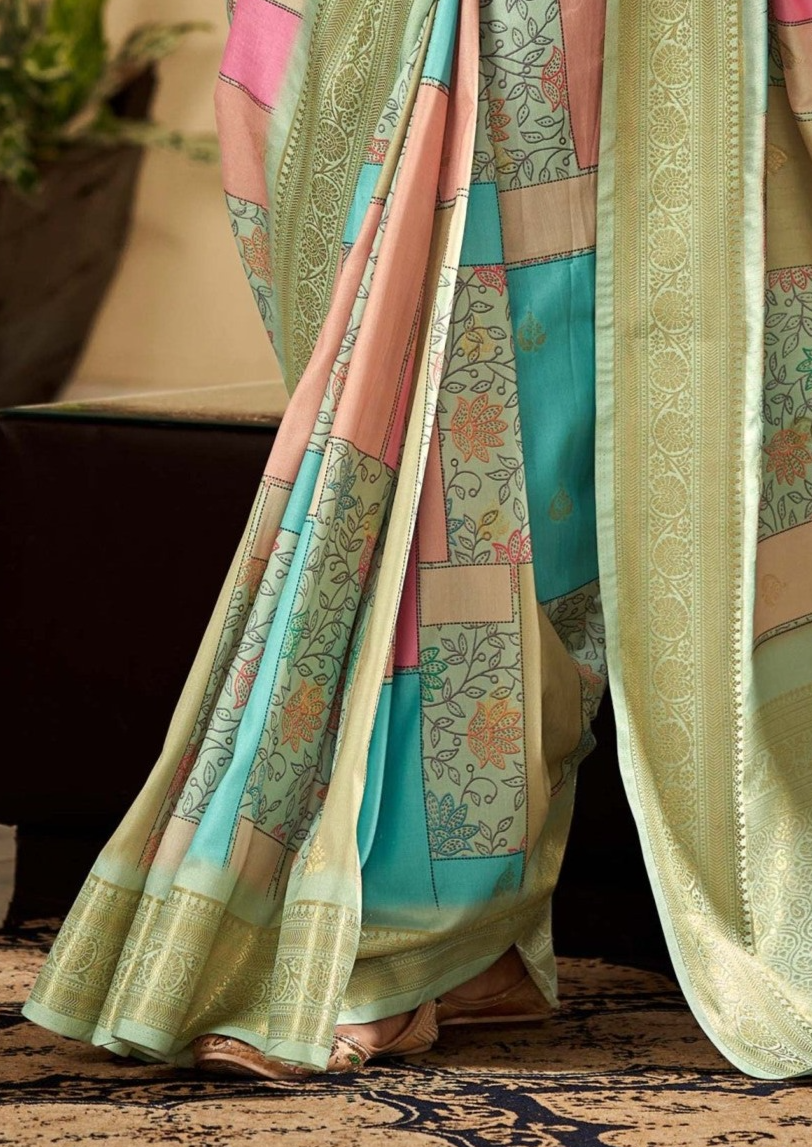 Enchanted Ivy Green Digital Printed Soft Silk Saree