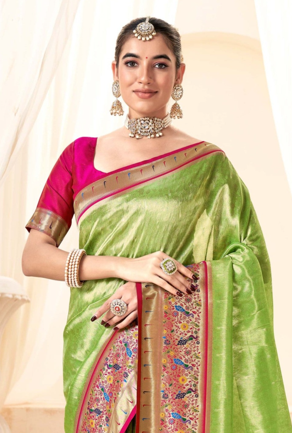 Exquisite Pista Green Zari Woven Banarasi Silk Saree