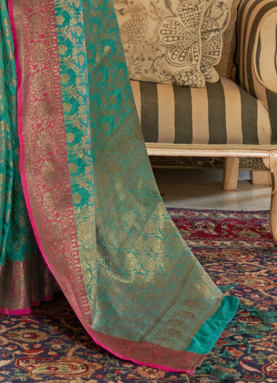 Sage Splendor Banarasi Silk Saree: Timeless Green Beauty