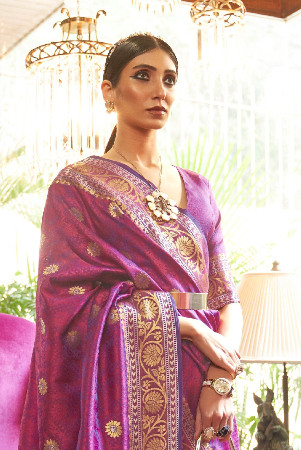 Royal Purple Woven Kanjivaram Saree