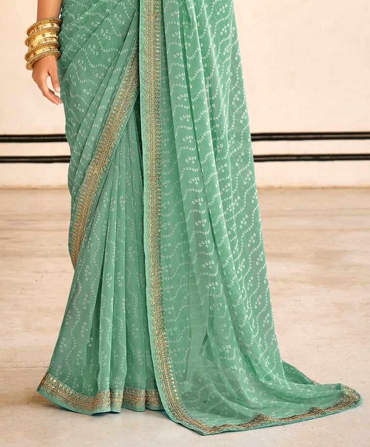 Elegant Turquoise Bandhni Print Saree